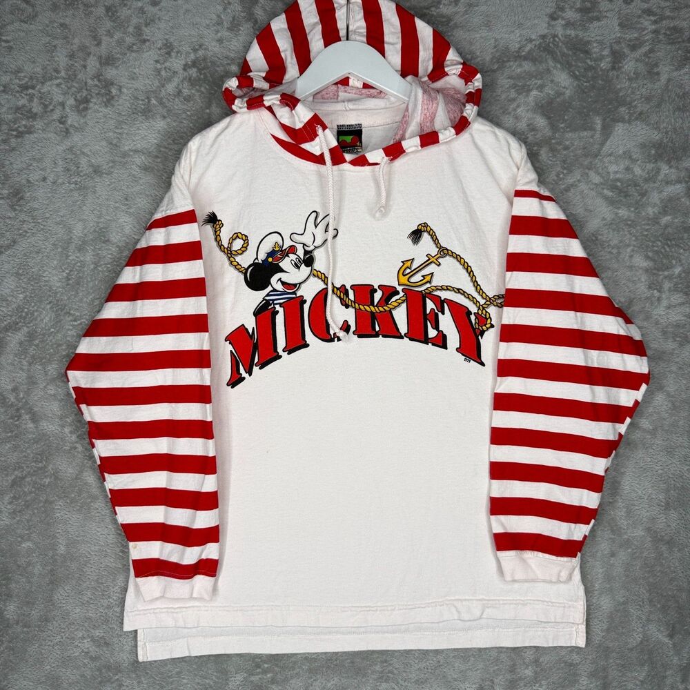 Vtg 90s Mickey Mouse Hoodie Women Medium Nautical Sailor Unlimited Jerry Leigh